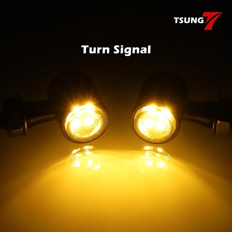 TSUNG Mini Motorcycle Turn Signals Light LED Micro Blinkers for Front/Rear Universal Aftermarket Small Indicator for Cafe Racer Bobber Cruiser Street Bikes (D-Black Amber) - Image 3